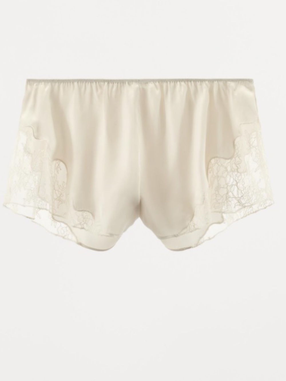 NWOT satin effect lace shorts in ecru